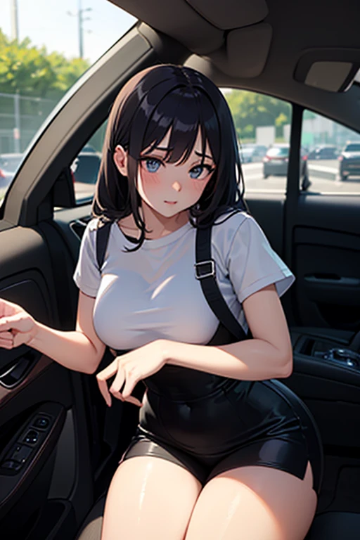 (Browsing Caution:1.5), ((Highest quality, masterpiece, 8K, High resolution, detailed)), ((Photo of a beautiful girl sitting in the passenger seat of a car)), ((Beautiful girl wearing knitwear)), (A knitted top that shows the outline of your bra:1.2), ((A beautiful girl wearing a tight mini skirt:1.5)),Turtleneck knit, Sleeveless knitwear, 16 year old high school girl, (Big breasts with tension), Beautiful and distortion-free face, Young and sexy gravure idol, Young and cute gravure idol, Realistic young gravure idol, Young and thin gravure idol, realistic sensual gravure idol, Japanese Goddess, Sexy Girl,(Natural Side Lighting, Cinema Lighting), Written boundary depth, Looking at the audience, 1 Girl, Japanese, ((Bob Hair)), Perfect Face, Cute symmetrical face, Pale skin, Shiny skin, Asymmetrical bangs, Big eyes, Droopy eyes, Long eyelashes, thin, Beautiful Hair, Beautiful Face, Beautiful and beautiful eyes, Beautiful clavicle, Beautiful body, Beautiful breasts, Beautiful thighs, Beautiful legs, Beautiful fingers, (Beautiful views), evening, Droopy eyes,Beautiful girl fastening her seat belt and getting into the car with a smile, Real life anime girls, Sitting in a car, Super Real Anime, Realistic Anime 3D Style, sakimichan, chic, Attractive anime girl, Beldelfinn, Wear a sweater, better known as Amouranth, Amouranth, Surreal