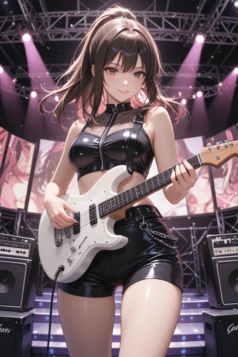 crie uma imagem baseada nessa descriçao: 🎵 Song Name: Blazing Hearts
🎵 Genre: K-pop
🎵 Tone: Energetic and Empowering
🎵 Instrument Selection: Synthesizer, Drums, Bass, Electric Guitar