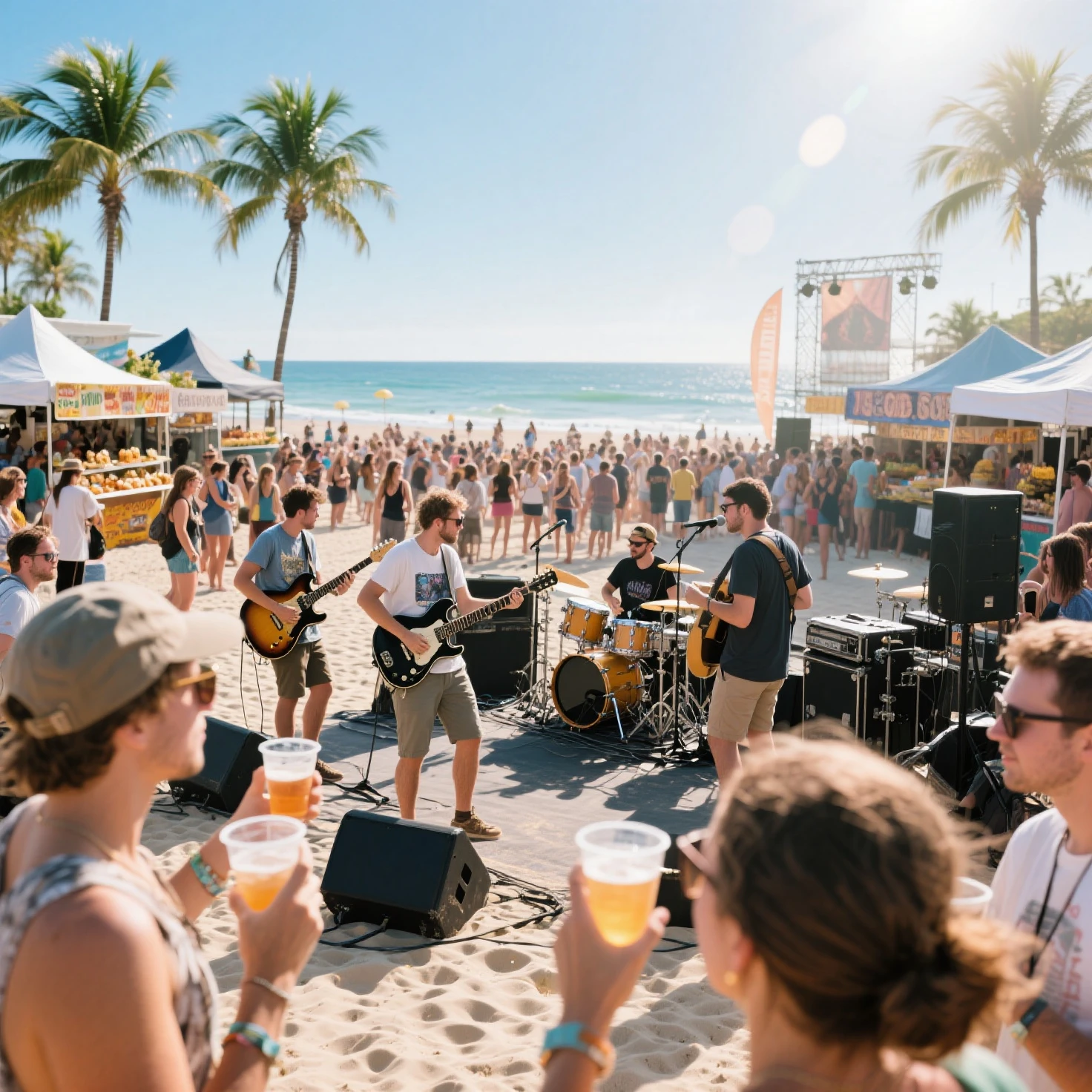 beach party rap ghetto vibe group of young girls and boys cheering beer, 4k realistic, cinematic scene very close shot

