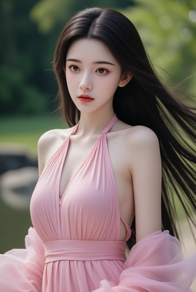 1 beautiful girl, long black hair, black eyes, Ancient Chinese style bun, wearing a thin silk shirt of ancient China, appears shoulders and head in the photo, (pout, embarrassed, small face makeup detailed and very beautiful, Enlarged breasts, regular round breasts, breast augmentation, balanced breasts, blush, from front, from above, looking at viewer, upturned eyes, cleavage, masterpiece, top quality, best quality, official art, unity 8k wallpaper, highres, ultra-high res, ultra-detailed, (photorealistic:1.2), alone, solo, Only 1 girl,
