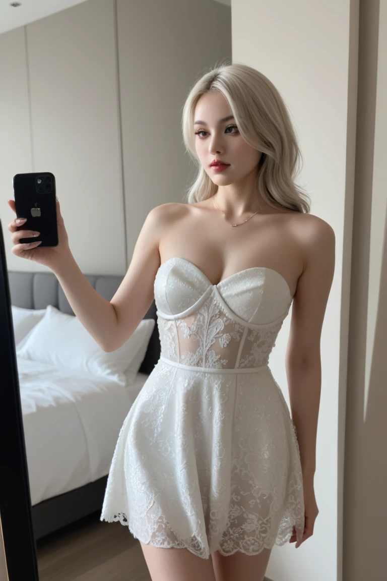 24 year old white female、Hair color is brunette、blue eyess、Longhaire、Straight hair、accessories on wrist、I'm wearing a choker、skin is smooth、a smile、Slender but muscular body、wearing fingerless gloves、wearing a princess dress、I'm wearing high heels、I'm pounding my chest、I have a clutch bag、