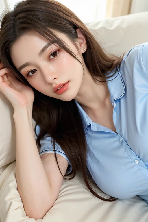 Nikon RAW photo,8 k, Fujifilm XT3,masterpiece, best quality, realistic, photorealistic, (lying on bed),(bed sheet),(Lie on the pillow),(smirk:1.1),best quality,(detailed facial features),(eyelashes:1.1),(depth of field:1.1), (chromatic aberration:1.1), (caustics:1.1), nvshen <lora:nvshen_v1:0.8>