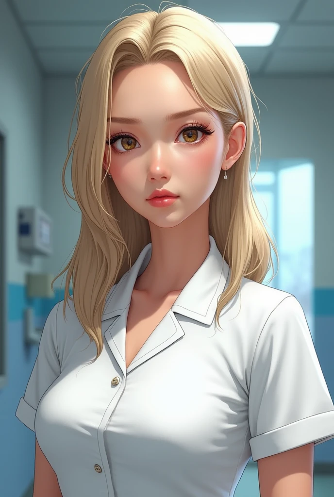 1 girl, Alone, Beautiful androgynous ????? girl, short hair, Beautiful, short, tanned skin, medium breasts, Hispano, just pending, just clothes, parts, beautiful, 20 year old woman, Beautiful, blushes1 girl, {Alone}, Upper part of the body ,{{ {looking at the viewer}}}, arm at the side, Conceptual art, white bottom, simple bottom, Best Quality, masterpiece, Dynamic Angle, transparent_bottom, backlighting, absurdities, high resolution, ultra detailed, (Nurse:1.4)