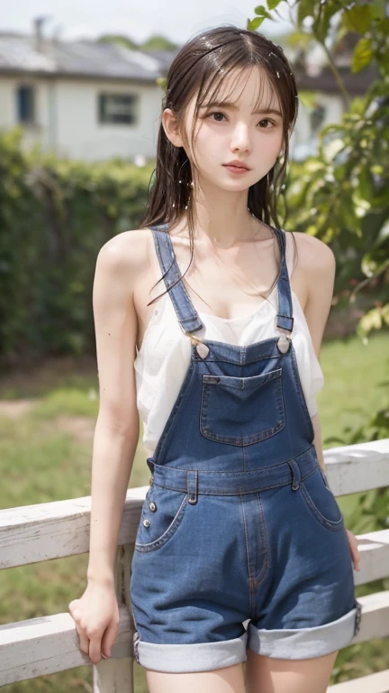Cowboy Shot、((Farmer))、Doing farm work、((Tractor))、(((There is a hoe and a spade)))、Dirty with mud、Sweating、農場でbeautiful女性の肖像画:1.6 , (Straw hat) , ((Overalls on bare skin)), Rubber boots, Black Short Hair、((Brown Skin))、((Simple bra)),High resolution、High resolution、In 8K、Real Live Action、RAWphotographgraphy、highest quality、masterpiece、Tabletop、erotic,(Sunburned skin),knees, Absurd,Small face、Big Breasts,masterpiece,highest quality、超A High resolution,RAWphotograph,only,beautiful,one person, one personで,whole body、very nice、Japanese women,Are standing,(Realistic:1.4)、Photon Mapping、Realistic、cute、 Adult female、物理ベースonlyダリング、prospect、Written boundary depth、Blurred Background、photograph,girl、body,beautiful足, Long legs,Thin legs、 lips, Nose Soft, kneesが見える、Sparkling eyes、光沢のあるlips、Too bright natural light、Bright Sun、Too bright sunlight