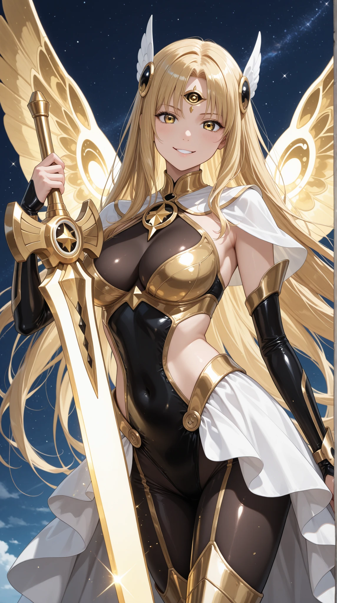 young girl, longue blonde hair, elf ears, white eyes, angel wings, ?????, gold tattoos, Masterpiece, hiquality
