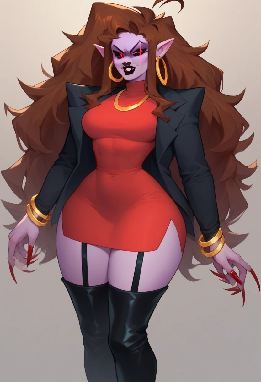 (( wide build )) , ((black ethnicity skin rendering)) , (( full body )) , ((black ethnicity)) , long pink nails, red hair , ((purple and black demon eyes)) , (( squishy body)) , hucow , cowgirl , (( piercings)) , skin glitter, chubby facial features , (( sparkly makeup)) , (( metallic lipstick thick lips )) , (( dark skin)) , ((african skin tone)) , ((detailed fat folds)) , dark skinned succubus , cowgirl and horns , succubus horns , ((fat chunky and wide body)) , glowing demonic magic , hip dip , ((hucow)) , ((thick hips)) , dark skinned, deep brown skin , (( messy braided red hair )) , squishy body , dark skin with glowing tattoos, ((giant ass)) , ((elbow gloves)) , chubby face , ((bbw)) , booty shorts , (( bikini top )) , plus size , fat, succubus , ((plus size)) , ((obese)), glitter makeup, (hyper-realistic digital illustration), hires, best quality,
