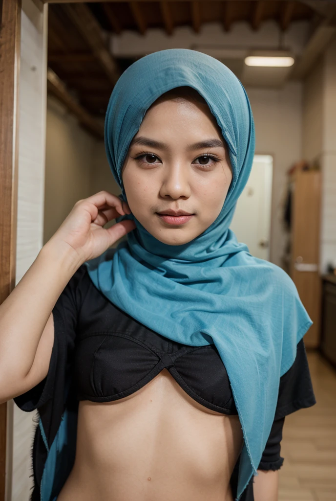 STRADDLING, (SAD FACE EXPRESSION :1.4), (DETAILED NIPPLES:1.3), ((HIJAB MALAY GIRL)), (NET STOCKINGS), ((LEOPARD PATTERN LEGGING)). ((UHD)), ((HALF BODY PORTRAIT)), DARK BACKGROUND