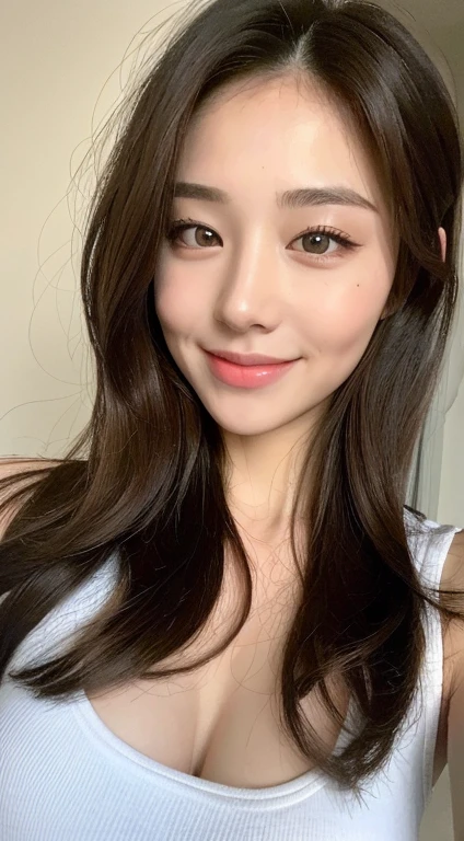 ((highest quality, 8k, masterpiece: 1.3)), 1 female, Japanese Idol,Sensual beauty: 1.3, (Hair style Brown hair Medium wave, big: 1.2), Red Nightwear: 1.1, Super slender face, Delicate eyes, double eyelid, Dimples,Mole, Sit on the sofa,relax,smile,Plump body,