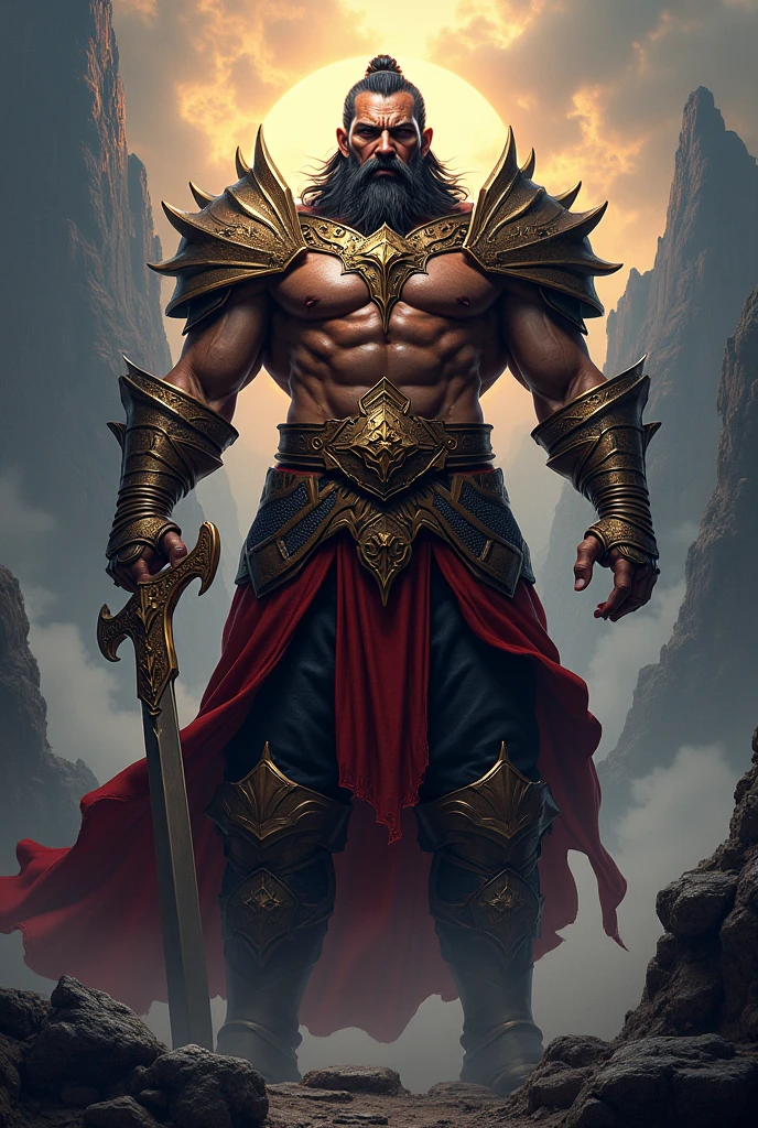 a male gladiator, dark hair, dark beard, abs, very musclar, tall and heavy, bold, brutal, fearless, proud, lustful, corinthian helmet with plume, red and black light armor, in ancient arena full of enthusiastic audience, many blood stains on arena, epic dark fantasy art, Super accurate and ultra-precise hand depiction, photorealistic, super high quality, super detail, masterpiece --auto --s2