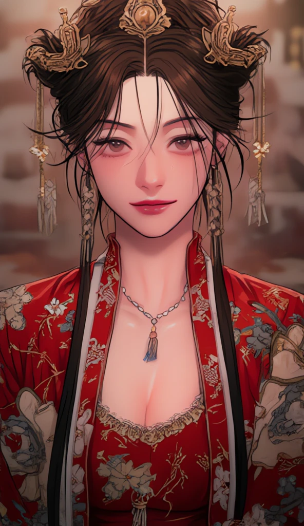 a Chinese woman wearing a cheongsam,
(((masterpiece))), ((best quality)), ((intricate detailed)), ((Hyperrealistic)), absurd res, milf, mature woman, perspective, highly detailed, illustration, 1girl, ((large breasts)), perfect hands, detailed fingers, beautiful detailed eyes, updo hair, brown eyes,(chinese dress:1.2), earrings, detailed background, perfect eyes, seductive eyes, looking at the viewer, from front,