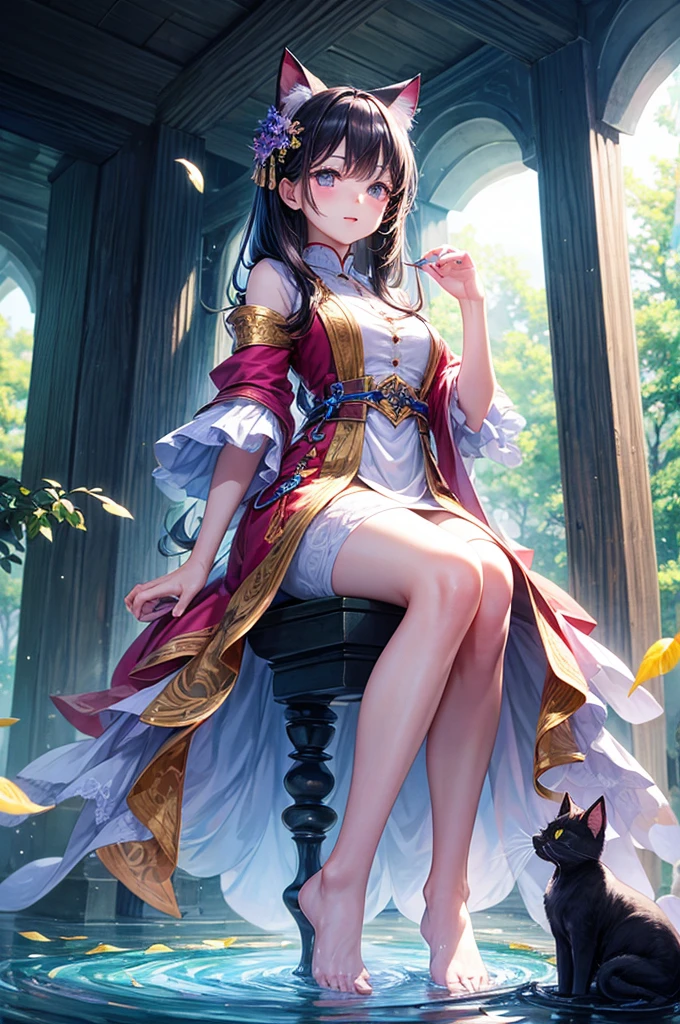 cartoon caricature, Adorable, a girl with big eyes, brown skin, oriental almond eyes, smiling, black Chanel hair, white background, her hands in a graceful ballet pose, wearing blue dress and leather sandals and Indian headdress, Little Ears , full body, intense colors, super valuable details, intricate details, volumetric lighting, digital art, 8k, trending on ArtStation, sharp focus, complex details, ultra-high detail, greg Rutkowski big eyes on wet leaves, high resolution, --auto --s2
