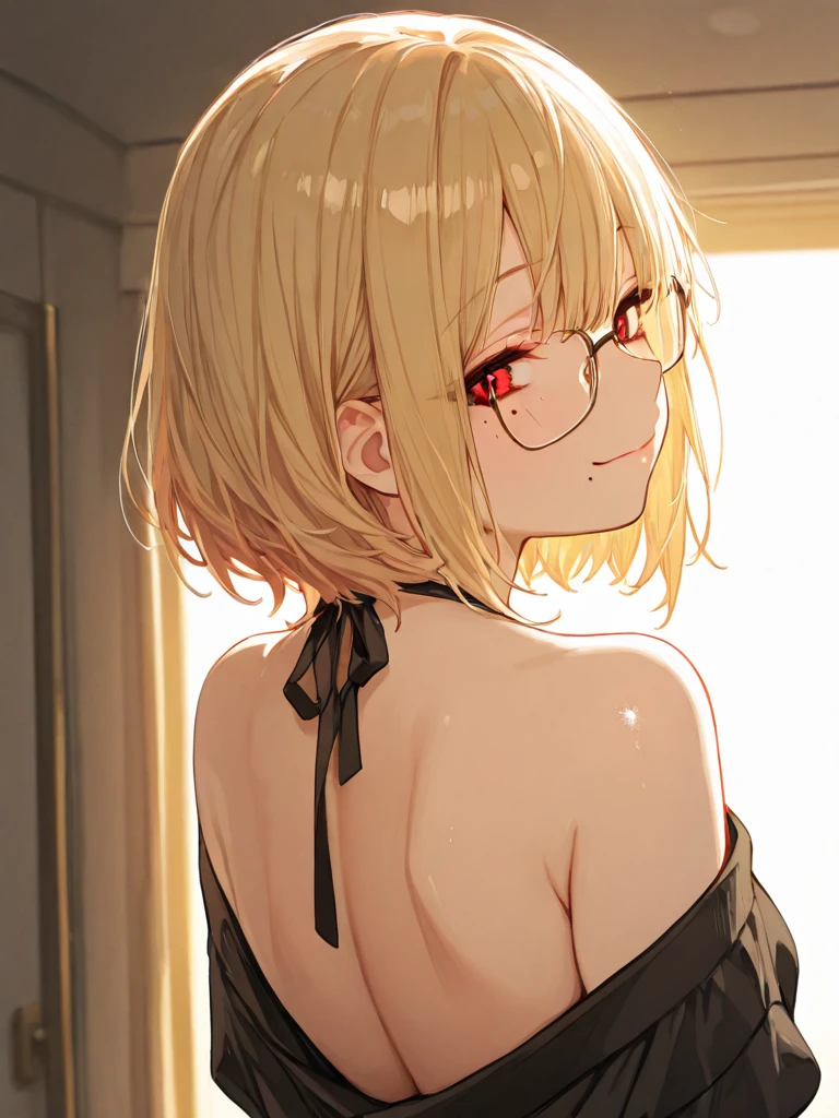 masterpiece, best quality,anime style, 1 girl,(((slender body))), (((small eyes))),(((black athlete suit,glasses))), (beautiful face), (((short hair))), (((straight hair))), ((((blonde hair)))),detailed beautiful skin, (perfect hands, perfect ???????),scream