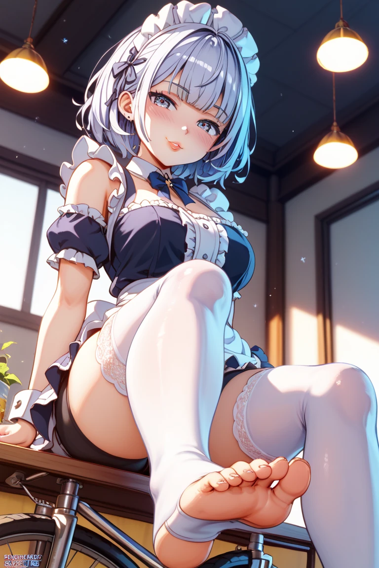 naked, (flushed face:1.7), (heart shaped eyes:1.5), (sweaty:1.5), stick out tongue, ((G cup)), (full body shot)), bedroom background, stick out tongue, alone, focus on face , wide hips, anime girl with long blue hair and メイド, girl, alone , 魅惑的なアニメのgirl, とても美しいアニメメイドのgirl, cute anime maid, cute anime maid, blue haired deity, cute anime maid, perfect anatomy, white skin, big breasts, big thighs, because I&#39;thin. , maid humanoid,blue hair, white skin ,1girl , HDR, volume lighting, octane rendering, 8K, ultra high resolution, Female hourglass body, sweaty, Sexy Positions, Different types of sexy dresses, big breasts, big hips, Own , big thighs, from below, big breasts, big ass, thick, perfect fingers, Pefeiro Body, perfect legs, perfect arms,very intense squirting,cum hard on the face