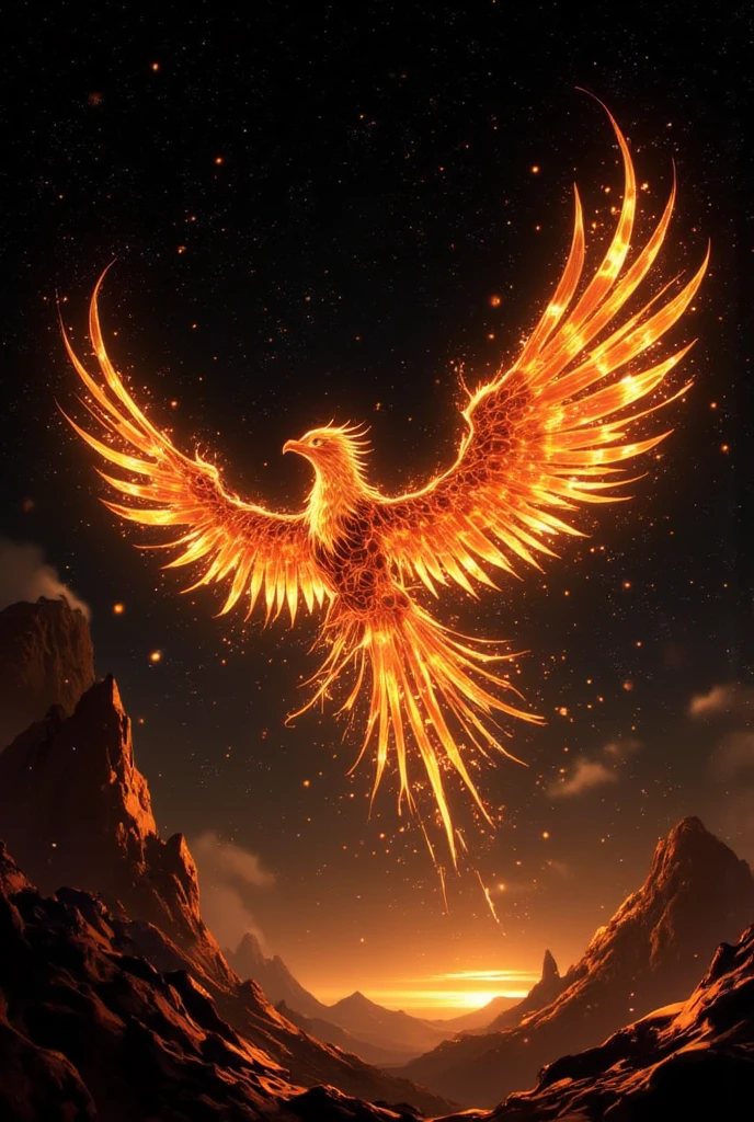 A garuda made of fire flies in the night sky filled with stars - SeaArt AI