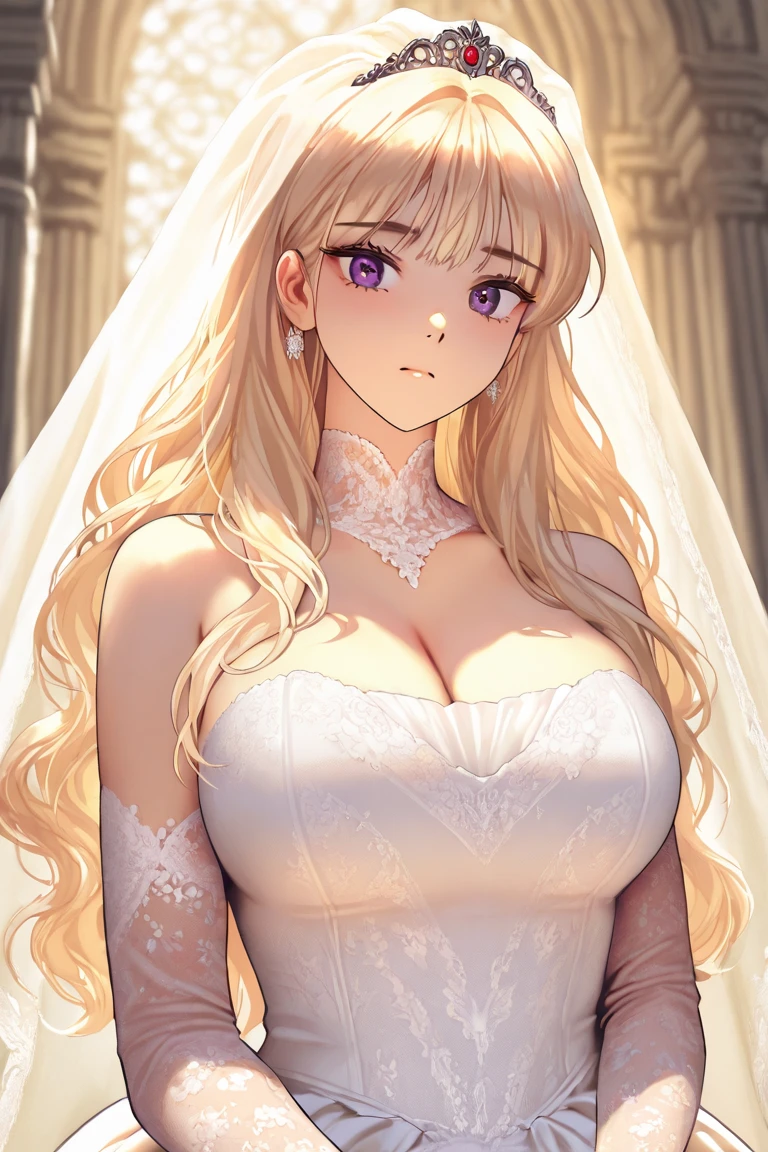 ((Highest quality)), ((masterpiece)), (detailed), (Perfect Face)、The woman was Princess Leona, with long light brown hair and a gorgeous devil bridal outfit with a gorgeous black devil wedding dress, a gorgeous black devil wedding veil, and gorgeous devil accessories.