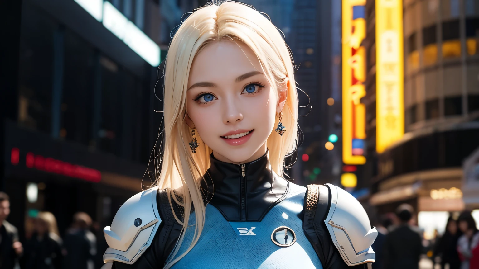 platinum blonde hairの若くて美しい金髪白人美女2人が離れて立つ, young and beautiful 18-year-old sci-fi twins , アンドロイドスーツを着た2人のIrish Beauty, 鼻の高い高貴な若くて美しいIrish Beauty2人, cyberpunk 2 women, high neck android suit, young and beautiful 18-year-old Hollywood actress, diverse cyber suits, A clear blue sky during the day, High Neck Style , ung and beautiful white women from the aristocracy wear dress type high neck cyber suits, High Neck Style , business style settings, android suit outfit, High Neck Style で, operate a keyboard with LED light、skin with realistic texture、Separate the face、 gorgeous earrings、gorgeous necklace、 Blue Nail Polish 、 opens her mouth and laughs、platinum blonde hair、 Blue Eyes Shining Blue 、Blue Eyes Are Moisturizing、laughs happily、big blue eyes、16k,UHD,High Quality、Business Ads、Advertisement Photography、Real Photo、The head position is below the center of the screen、the distance between the face、Face height is below the screen、small breasts、 celebration、Pointy Nose、Irish Beauty