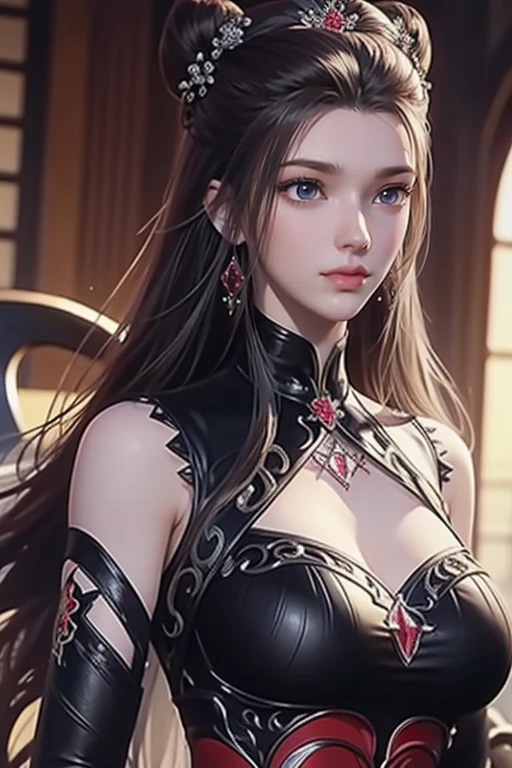 a close up of a woman in a black and red outfit, a beautiful full body, fantasy art style, textured skin, super detail, high quality, award winning, best quality, highres, HD, 16k, full body,araffe asian woman with long dark hair and white top,1 girl,flamenco dress, flamenco dancer, smile, city streets, sexy, masterpiece, high quality.