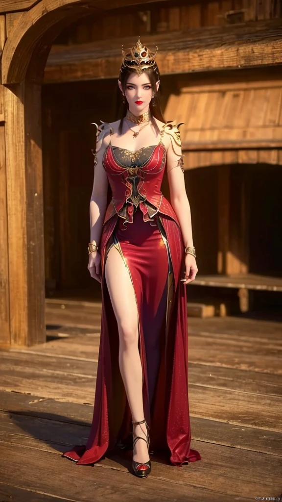 ((​masterpiece:1.4)、(top-quality:1.4)、(reallistic:1.7))、Ultra-realistic portrait of the beautiful Martian queen by Luis Royo、Super beautiful girl queen、((1girl in:1.4))、Shiny natural skin texture、(The Queen's ornate outfit)、(Red formal suit:1.4)、By Luis Royo、age19、(Cute tattoos:1.4)、(Two arms:1.4、Two legs:1.4)、(perfect anatomia:1.4)、(Perfect female body:1.4)、Portrait photo of a girl、(standingn:1.4)、(full body photo:1.4)、Fantasyart、Soft front light、beautiful countenance、kawaii faces、Beautiful udder、large full breasts:1.2、Beautiful ass、A detailed eye、Draw the eyes clearly, Beautiful and attractive eyes、beautidful eyes、Narrow waist、Raw photo、red-lips、Long hair is set like a queen in a cool way、(tiarra:1.4、a choker:1.4、a necklace:1.4、耳Nipple Ring:1.4)、1 screen display、Beautiful girl standing in the royal palace of the Martian kingdom