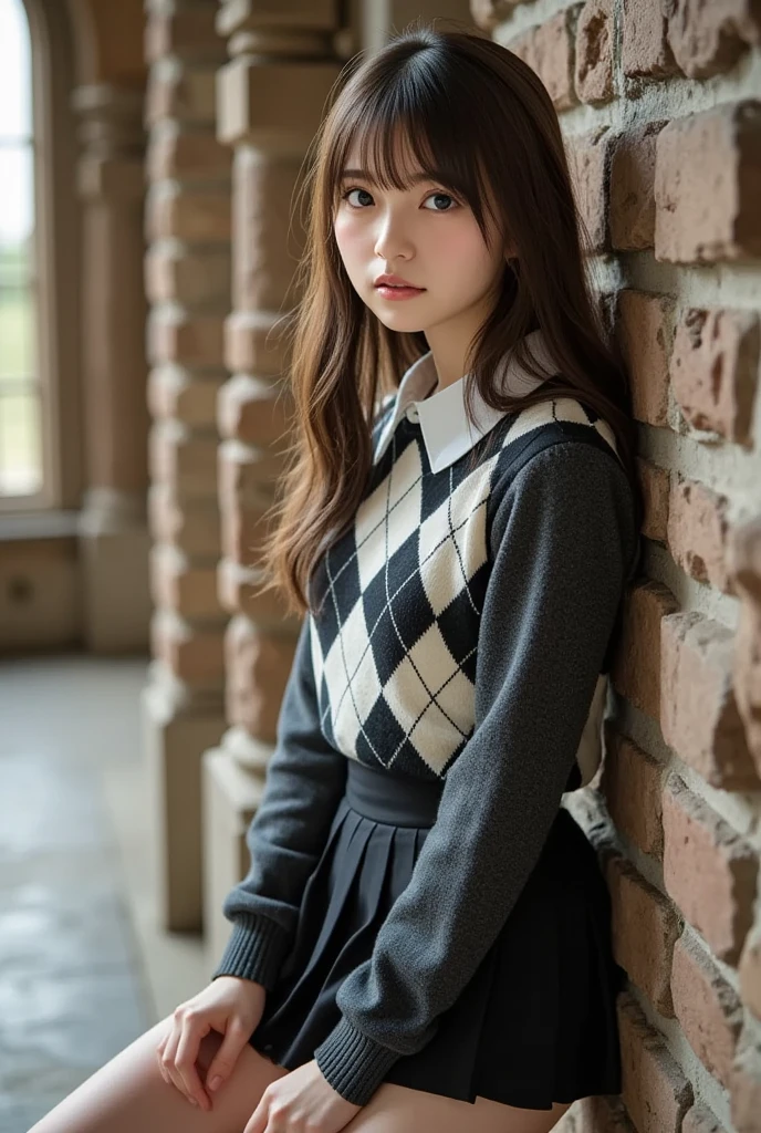 ((highest quality、8k、masterpiece:1.3)),((((cowboy shot)))),Ultra-high resolution,big eyes,Japanese,bangs,(a girl),(1 girl),((20 years old)),((facing at viewer)),(long hair),(((black sailor uniform))),grin,((sitting on chair)),(pleated mini skirt),(((pussy))),((pubic hair)),((skirt lift)),((short crew socks))