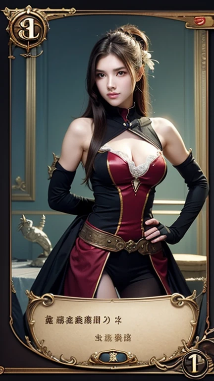 A cute and fairytale-like idol girl、whole body、Good style、、、、、、、、、、Thick legs、、Gold and dark red vampire punk dress（Blood Spear）、Neat and clean idol face、A fairytale haunted house（Glowing）、