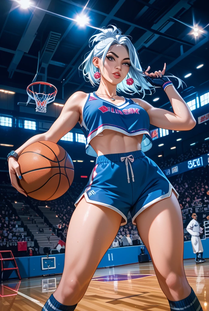 Woman wearing basketball suit
