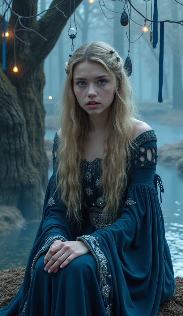 polaroid of an elven maiden, 18-years-old, amazonian stature, voluptuous hourglass figure, almond complexion, pointy elf ears, ash blonde hair, long messy curls, elven ears, resmbles Natalie Dormer, wearing a corset and a petticoat, posing in a medieval village under a starry night sky, analog film photo, RAW Photograph, dslr, soft lighting, high quality, film grain, Fujifilm XT3, detailed skin with visible pores, insane details, masterpiece, 8k, 35mm photograph, dslr, kodachrome, faded film, desaturated, grainy, vintage, Lomography, stained, highly detailed, found footage