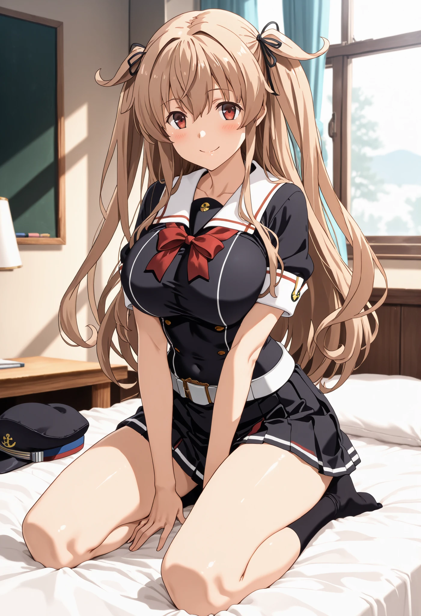Official art、(Highly detailed CG Unity 8K:1.3)、Perfect litthing、colourfull、Bright Front face Illuminating、(Skindentation),
(Master Pieces:1.5), (best_quality:1.3), Super Hi-Vision, super detailing,upper view, Sweat,Seductive smile,(Kneeling:1.3),
Photo Shot,hight resolution,(absurderes:1.2)、Kodak Portra 400、film grains、Background blur、bokeh dof: 1.2、(lensflare:1.2)、(vivd colour:1.2),
(cowboys_shot:1.4),during daytime、Sunsight,Face up,((Asuna)),((Asuna Yuki)),(White underwear),(Bra with red ribbon:1.3)
((Orange Eyes))、Parted bangs beautiful breasts、perspiring、length hair、(Orange hair:1.5)、hugetits、(Solo:1.5),on the beds,(neat figure:1.5)
(a 1 girl:1.5)、18year old、High school students、Beautiful Finger、beautiful long leg、Beautiful body、Beautiful nose、Beautiful character design、Perfect eyes、face perfect、a navel、Beautiful hair,Sweat,Animated,cleavage,bikini of, Bra, Panties, (Wet clothes,Bare legs,Exquisite cloth,beautifully detailed eyes,), (Portrait),(School uniform, Blazer, Cardigan, Jacket, Long sleeves, Dark blue pleated skirt, White shirt:1.5),
(lovly、Large breasts:1.5)、(Beautiful face:1.5)、(narrowwaist)、delicate patterns、intricate detailes、an anime girl、A seductive anime girl、beautiful alluring anime woman、Beautiful charming anime teen、Smooth Anime CG Art、Beautiful anime girl、charming anime girls、The best girls in anime、beautiful anime woman、oppai、Ecchi anime style、lascivious,Exquisite cloth,white brassiere、Highly detailed bra、Ren Hao、Lace-trimmed legwear、delicate patterns、intricate detailes、red blush、shinny skin、oestrus,(Black stockings:1.3),(Style image of woman in white underwear:1.5)、A seductive anime girl、Small curved loli、Smooth Anime CG Art、beautiful alluring anime teen、photorealistic anime girl render、beautiful alluring anime woman、animesque,Soft lighting、Beautiful anime girl、charming anime girls、Perfect body with realistic shading、