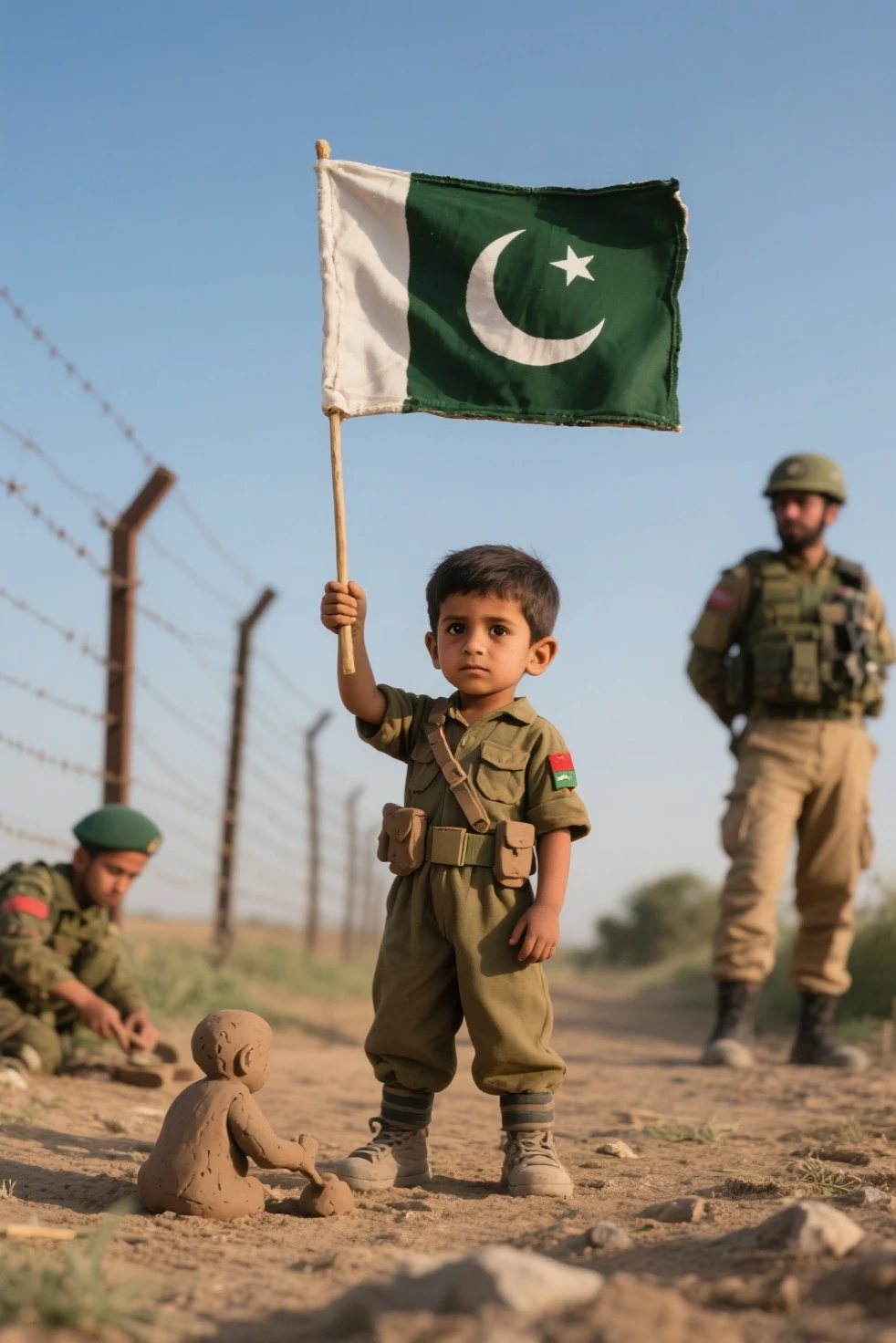 An afghani child who has Pakistan flag in foot