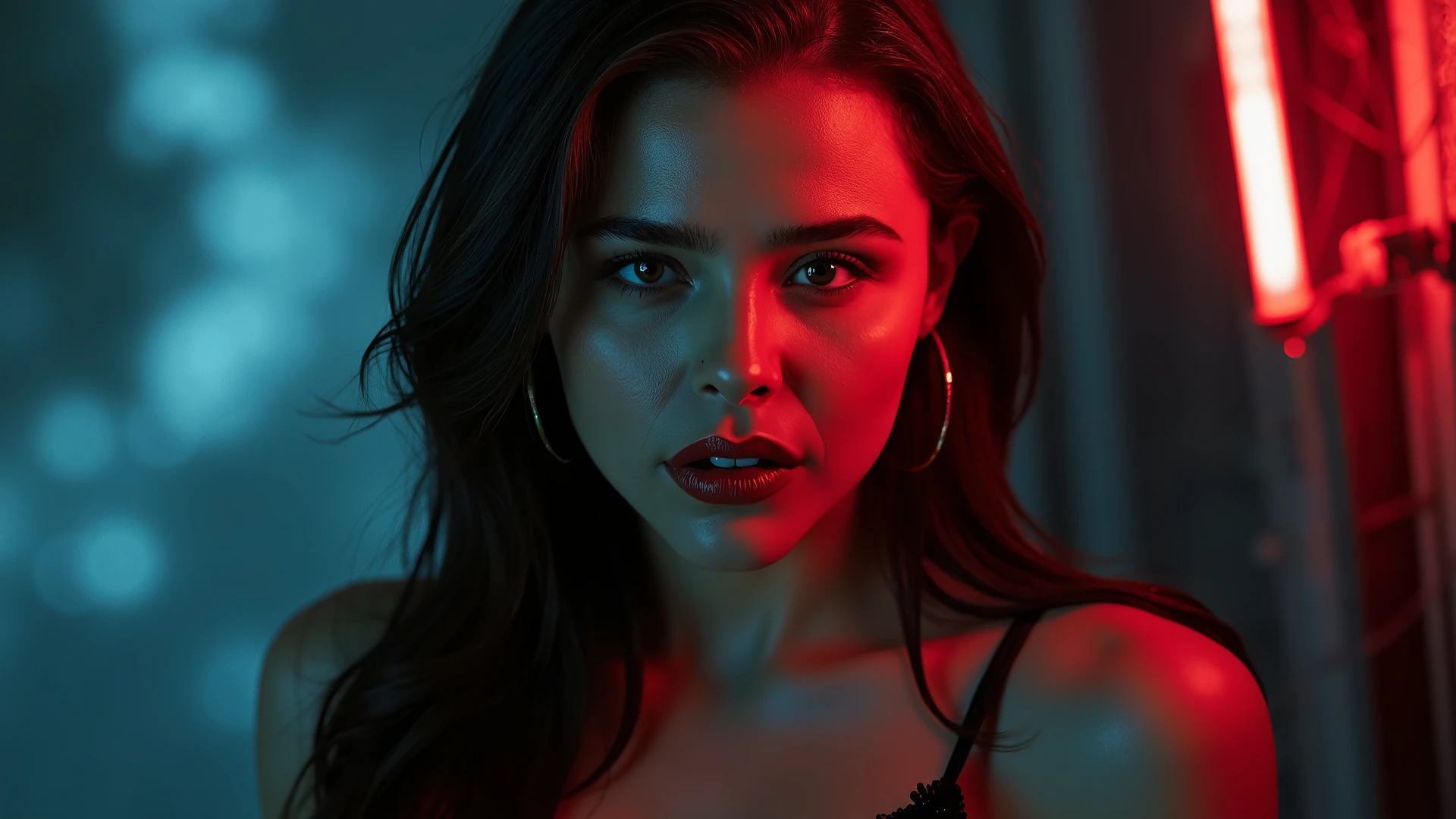 Highly detailed 4K digital image Bright, hyper-realistic illustration from a comic book. ung beautiful woman,(Highest quality,Extremely detailed depiction,Incredibly absurd high resolution,Anatomically accurate depiction,Curvy Legs),(Shiny skin,Porcelain-like skin),(Female vampire:1.5,Shiny latex,),eyelash,Sweat,(Red Eyes,Vertically drawn pupils,Crazy Eyes,Large Breasts,A seductive smile,Glossy Red Lips,Flashy makeup,Seductive gestures,Half-closed eyes:1.3),whole body,Pointy Ears,background:In the mysterious mist:1.5