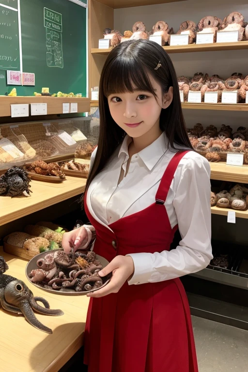 (Masterpiece, Top quality, Best quality, officlal art, Beautiful and aesthetic:1.2), (1girls:1.3), extremely detailed details,Colorful,highest details, From above, Solo, 1 girl standing in the store,There are a lot of stuffed toys and bags of things on the shelves, Depth of field, fish eye lens
