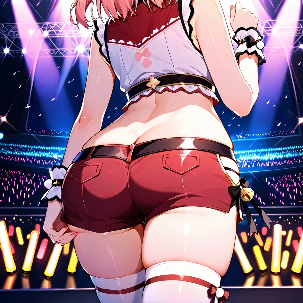 Misaka Mikoto、masterpiece, highest quality, High resolution ,Stains on panties、 downShot, mini skirt, Very short pleated skirt, Knee socks, ass pov, Cowboy Shot, Showing panties, Showing off your ass, Look Down, close, Huge breasts, Thick thighs, Stick your butt out, Big Hips, Low Angle, Huge Ass, My butt is too big to fit into the skirt, Orgasmic face, Looking at the audience, From behind, From below, Look Down, make out, Grab your ass, Put your hands on your buttocks, striped panties, Spread your legs