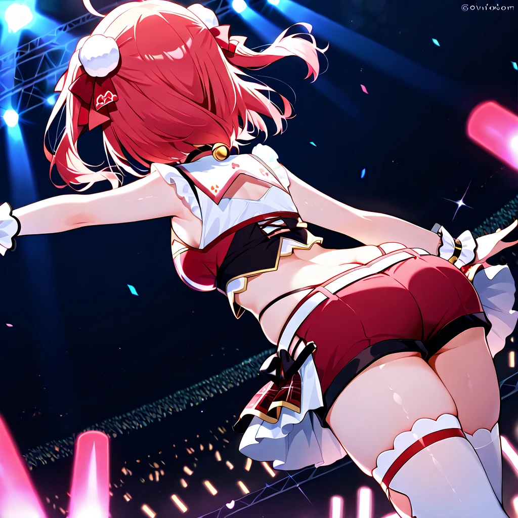 (( One Girl)), (Browsing Caution)、blush,Pink Hair、((Wavy Hair、Short Hair))、Swollen nipples、Orange eyes、(((Red Ao Dai))) ,Ahoge、on stage、Flat Chest、Big Ass、((Thick thighs))、Sweat、((:D))、surprised、(Straight hair)、、(White shoulder rest)、Gold decoration、Blue Crystal