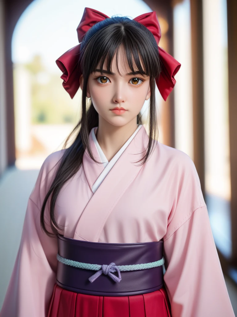 screenshot of kimetsu no Yaiba Let it be a girl loose straight hair black and pink Pink eyes also the report let it be white clothes kimetsu no Yaiba