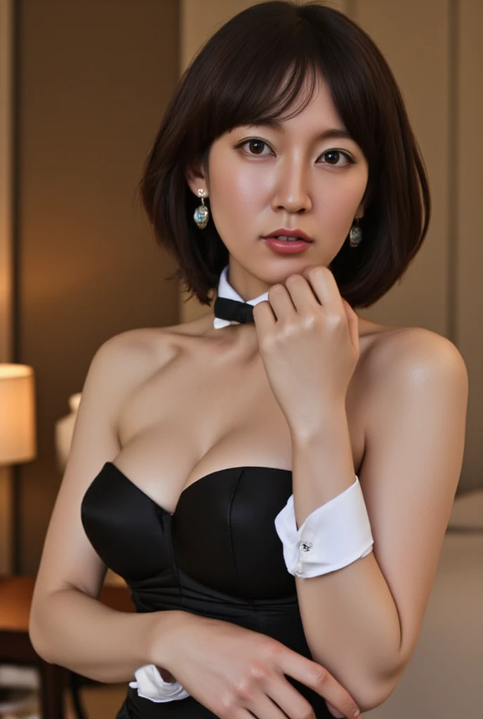 An adorable Indonesian lady, hot office woman, a naughty secretary, long legs, thick thighs, black short hair, (braless), plump body, puffed breasts, ((ordinary unbotton white office suit)), (formal short skirt)), high heels, flashing nipples , ample cleavage, partially nude, detailed eyes, detailed face, front view, (at the office, dynamic angle, dynamic lighting). Seductive look, sexy pose, high detailed body. high detailed hands, high detailed face, teasing pose, high detailed legs, a playboy model, nsfw