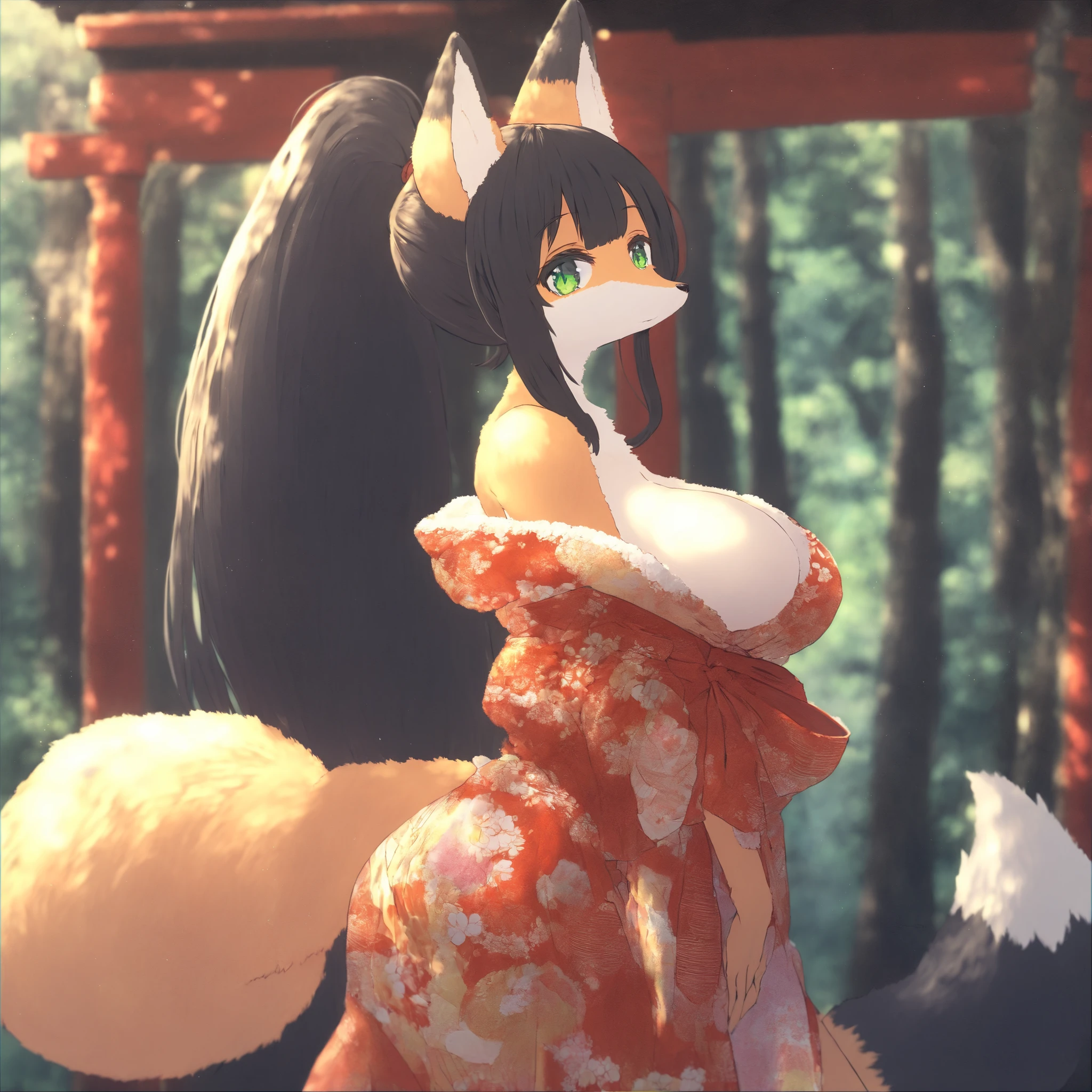 kitsune, big ass, kimono, 5tails, fan