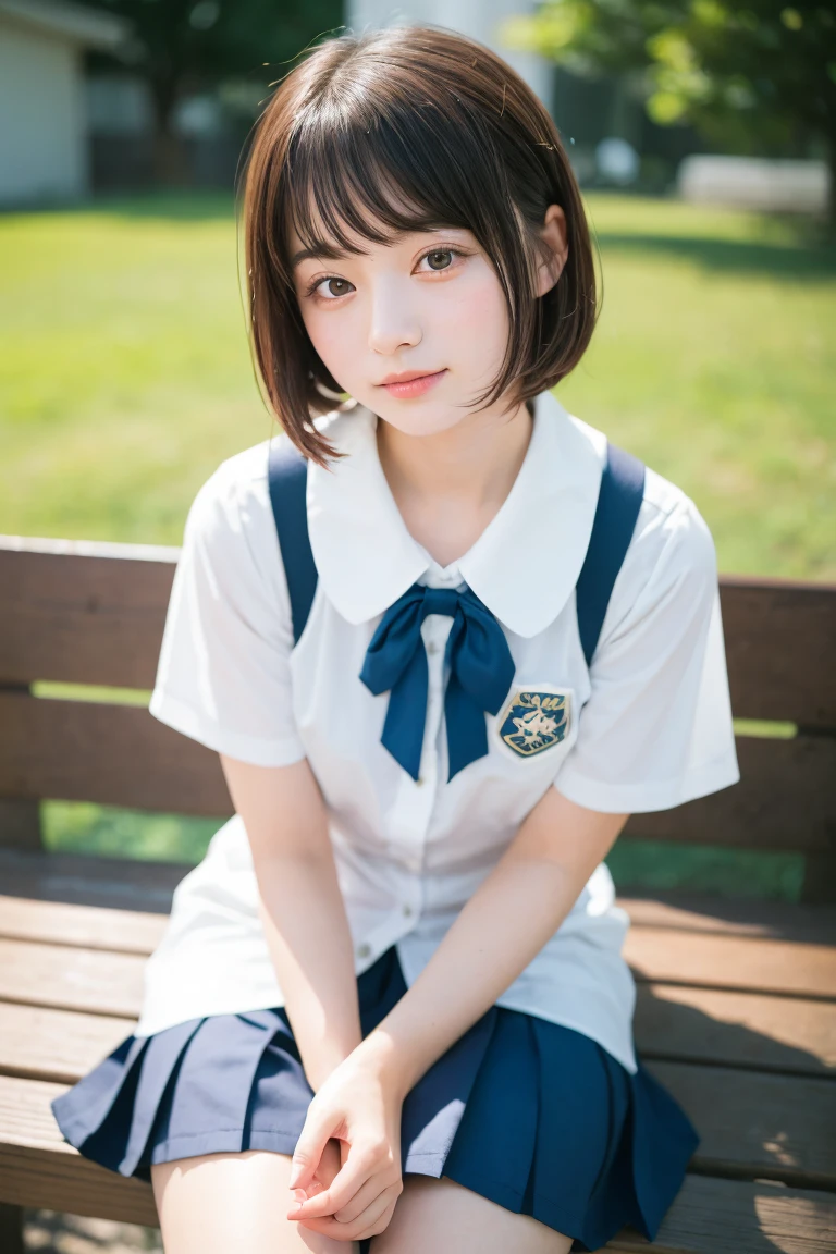 ulzzang-6500-v1.1, (RAW PHOTO:1.2), (photot-REALISTIC,:1.4), beautiful detailed girls, highly detailed eyes and faces, Beautiful Detailed Eyes, s ridiculous, unbelievably ridiculous, Huge File Size, Super Detailed, highres, very detail, sthe highest qualit, Master peace、, Kemomimi, ((Japanes girl' high school uniform)), An illustration, very detail, UHQ, unification, 8k wallpaper, splendid, Fine details, Master peace、, sthe highest qualit, very detailなUHQユニフォーム8k wallpaper, Light on the face、Movie lighting、16-year-old girl、((witheout panties))、((dynamic posing)))、(camel toes)、(Half)、(pantyhose、、、、)、(Sitting on legs bending the knees))、short haired、ple short hair、long neck、Put your ears out、bangs、bigger eyes、Lashes、a Pretty、Very cute