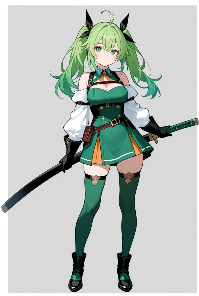 Menina anime com cabelo verde segurando uma espada e uma caixa vermelha, deusa anime, a sexy maid in a magical forest, segurando uma espada em seu ombro, segurar espada na floresta, Impacto de Ayaka Genshin, she is holding a sword, ayaka jogo genshin impact, Shirabii, ??????????? loli, Marin Kitagawa Fanart