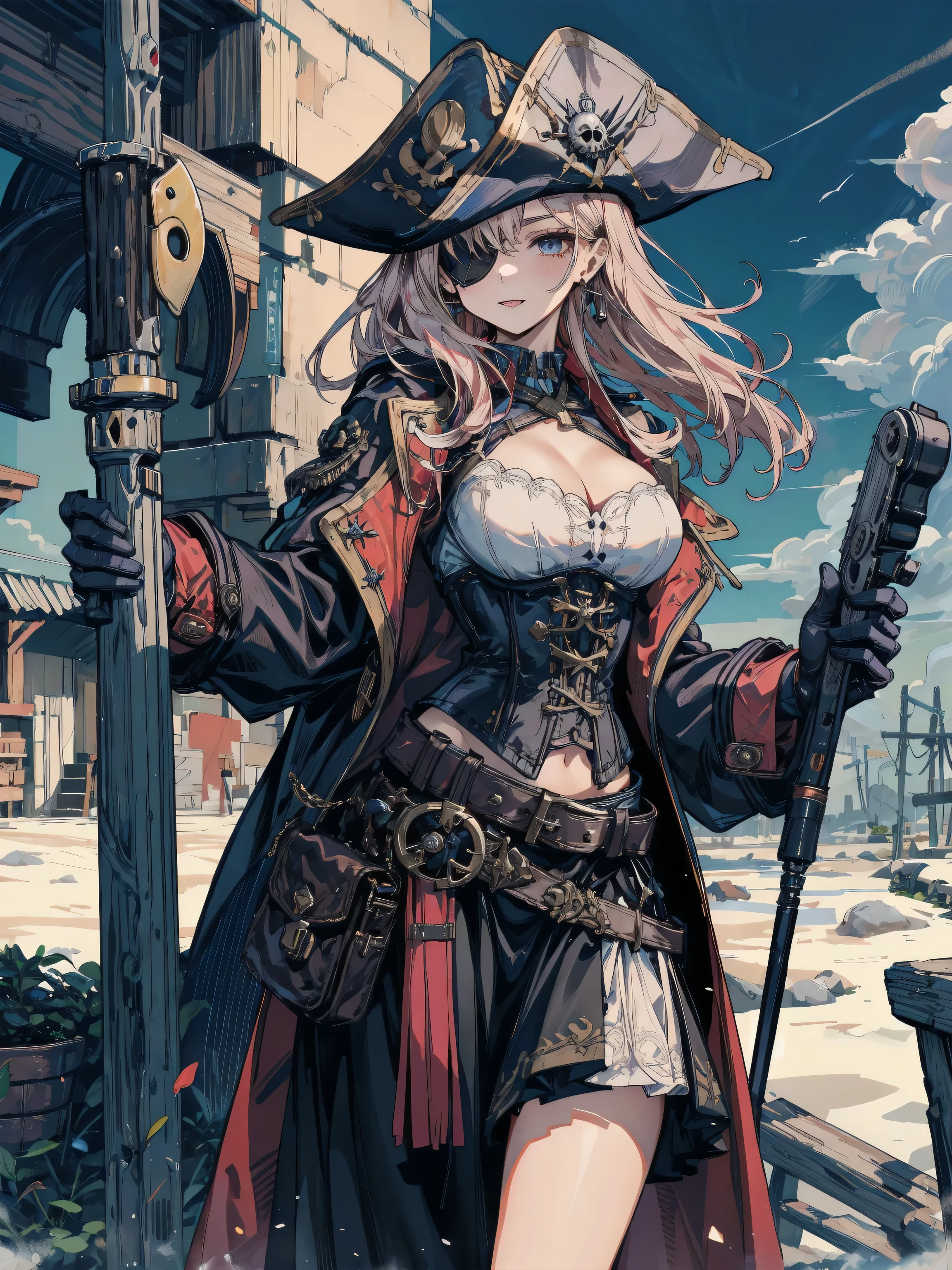 ((Best quality, 8k, Masterpiece :1.3),Ultra-detailed face, Detailed eyes, Double eyelid,((Pirate War:1.6))