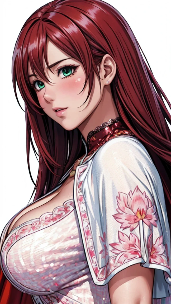 (masterpiece:1.2), (best quality), (ultra detailed), (8k, 4k, intricate), (upper body), (cowboy shot), (highly detailed:1.2),(detailed face:1.2), (detailed background),detailed landscape, (dynamic pose:1.2), fuumasaika, 1girl, solo, long hair, breasts, gigantic breasts, nagatiti, looking at viewer, smile, skirt, large breasts, brown hair, shirt, red eyes, cleavage, bare shoulders, jewelry, very long hair, collarbone, white shirt, outdoors, necklace, off shoulder, hair over one eye, bracelet, petals, cherry blossoms