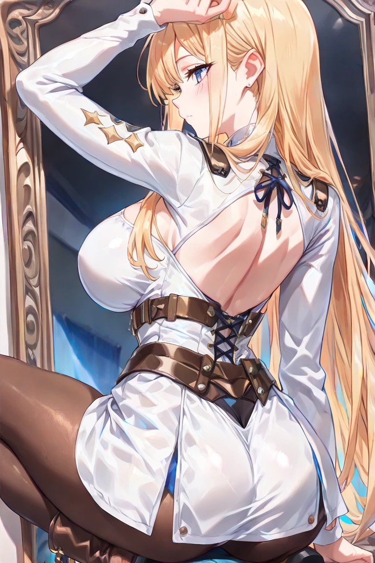 A seductive giantess in a flowing silk robe, with long blonde hair and mesmerizing green eyes, lounges sensually atop a crumbling ancient palace. Her massive body crushes marble columns and statues beneath her, her legs spread wide as she gazes down at the tiny courtiers with a look of amused disdain. Tiny humans try to flee, but she effortlessly catches a few, teasing them with her warm breath. Her voice is a sultry whisper, filled with teasing mockery. Giantess, Goddess, sexy legs, silk, hot, curvy body, mommy issues, tiny people, macrophilia, perspective from below, high quality, almost naked, mature woman, palace, erotic.