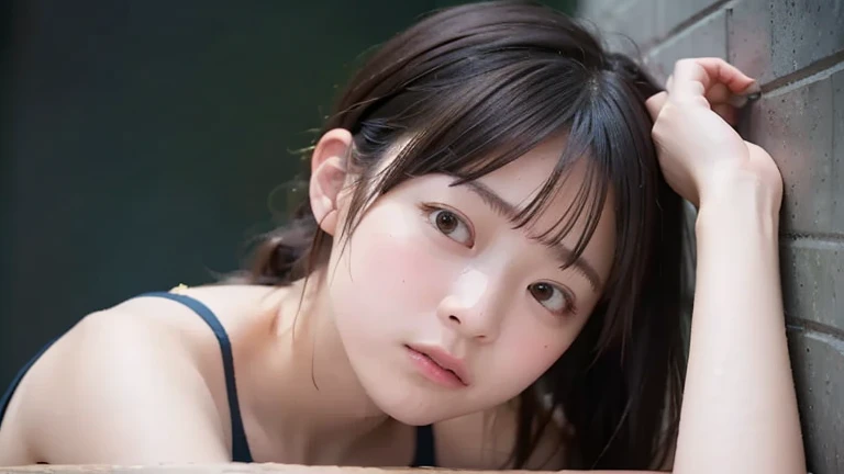 one Japanese beautiful girl, (a beauty の美少女, Delicate girl:1.3), (12 years oldexpression,Photograph from the knee up,
break, (Pink school swimsuit:1.3),
break, Very fine grain definition, (Symmetrical eyes:1.3),
break, (School changing room, Outdoor:1.3),
break, Small breasts, Black Hair, 12 years oldの美少女,
break,cial details:1.0),
break, (masterpiece, Highest quality, Super detailed, Detailed face, 8K)