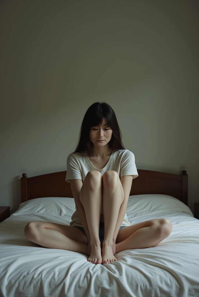 girl、 analog film photo, (Create a realistic and photorealistic photo image)、whole body、White tank top、White panties、Dimly lit place、Red light、Sitting、blur, tint, depth,