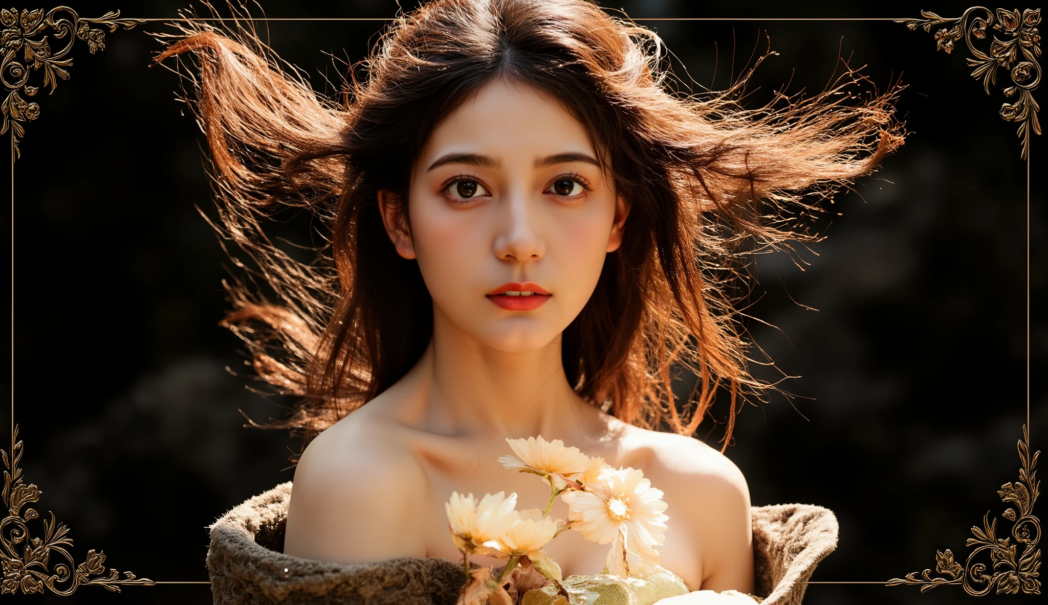 (Skeletal:0.4), ((female gorgeous princess)), (Blonde long flowing hair ), (beautiful eyes), Trending on ArtStation, Jean=Flower of Hope by Honoré Fragonard, Peter Maubbach , very detailed, insanely detailed, Wonderful, complicated, elite, art nouveau, gorgeous, Liquid wax, elegant, luxuryな, luxury, Greg Latkowski, ink style , stickers , vector art, beautiful character design, Double Exposure Shot , luminous design, Award-winning, masterpiece, amoled black background , (full body),