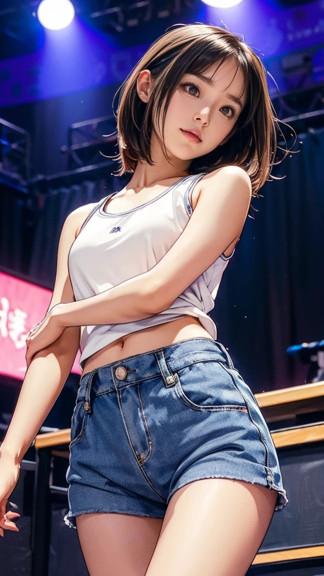 ((masterpiece, best quality)),((highres:1.2)), 1 Girl, solo, Blurred Background, (((Small breasts))), Thighs, (Stripe underwear), red bull T-Shirts, nipple
