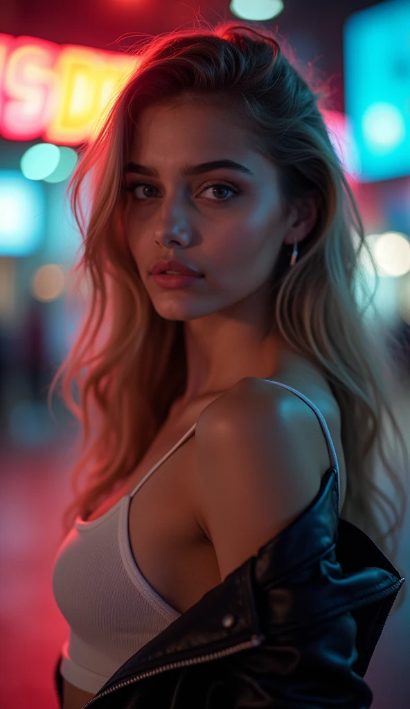 Top Quality, Masterpiece, High Resolution, 8k, (((cute skinny barely legal girl in oversized silky babydoll with plunging neckline, small perky breasts, beautiful detailed eyes, beautiful detailed lips, small closed mouth, extremely detailed face, tanned skin, random long hair style, small hips))), cyberpunk apartment, moody atmosphere, dramatic and random neon colors, futuristic setting, intricate details, at night, backlit, random neon color, full body shot, view from distance, random pose