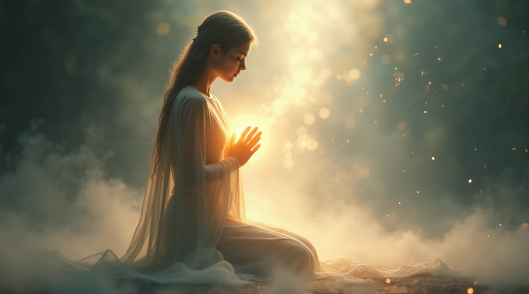 Veiled woman praying to Venus in the light、Light shining from the sky、High resolution, Long Hair, masterpiece, Anatomically correct, Winner of numerous awards, 最高quality, 高いdetail, detail, quality, 高quality, Ultra high definition, goddess、Worship of the symbol of beauty