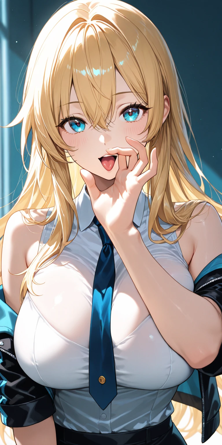 ((((Small breasts)))), ((living room)), one woman, mole, (((beauty mark))), (nervous), (red cheek), (((evil smiling))), grinning, long hair, wave hair, diagonal bangs, shiny hair, (blonde), blue eyes, looking at viewer, tall, slender, ((white blouse)), off shoulder, skirt, parted lips, (thick lips), white skin, leaning forward, ((((steaming body)))), ((((sweaty)))), open mouth, colored inner hair, ((tareme)), (((MILF)))