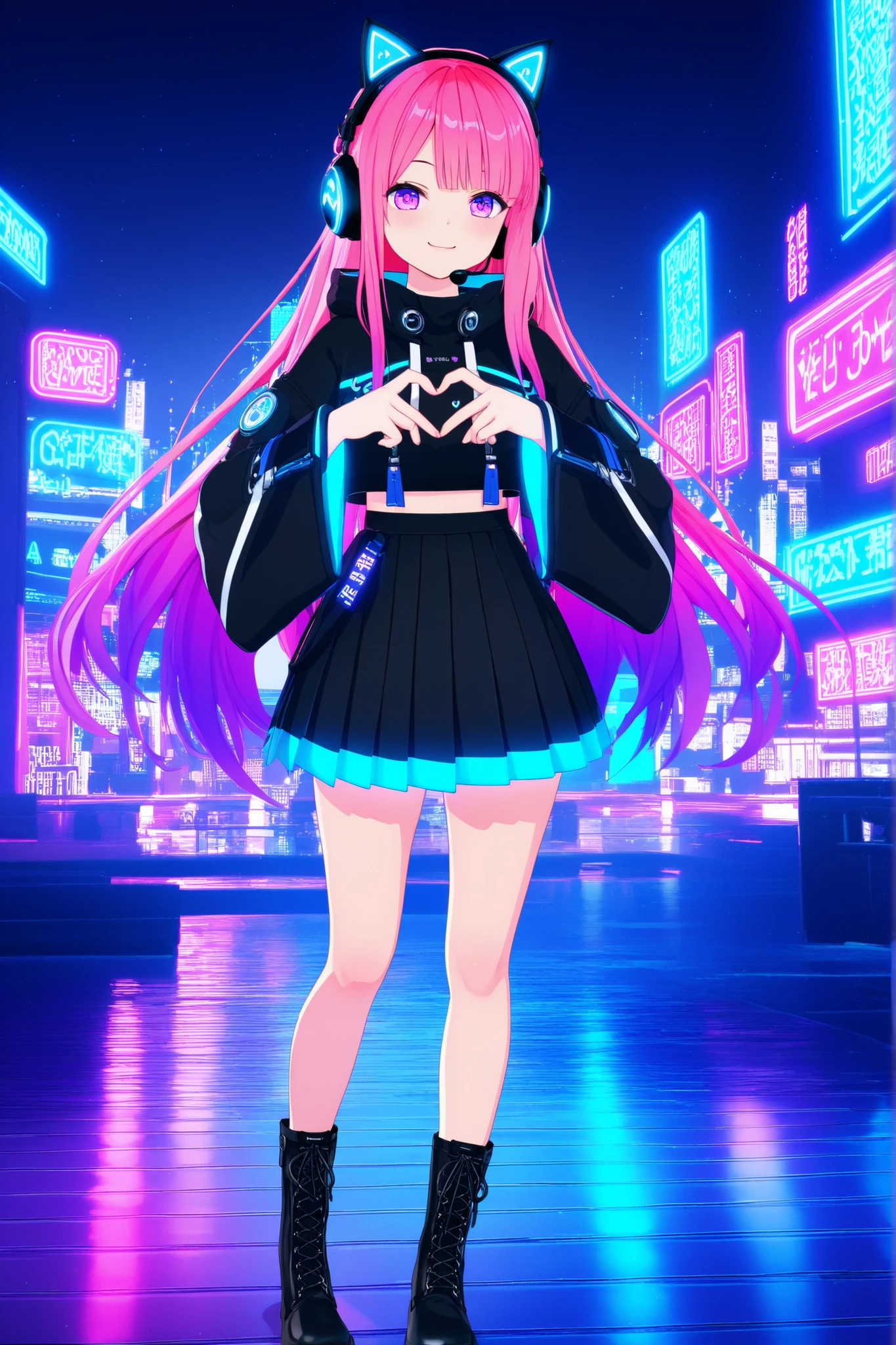 (masterpiece:1.37), best quality, (extremely detailed:1.37), woman, (very long hair:1.5), (dark purple hair:1.5), purple eyes, (extremely detailed eyes:1.37), standing, (wetting self:1.5), large breasts, stylish jacket, multicolored jackt, jeans, cleavage, navel, city, high-tech, street, full body