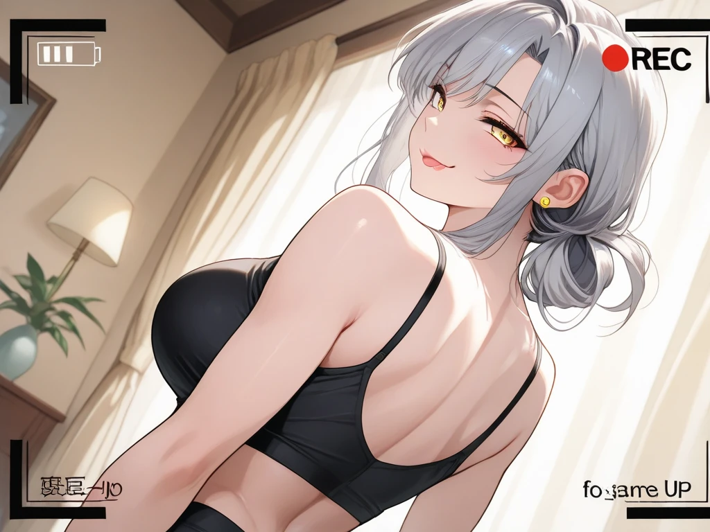 （tmasterpiece），（best qualtiy），8K，high detal,pov_doorway,1girl,blush,looking_at_viewer,cleavage,white hair,naked_apron,huge tits,huge butt
