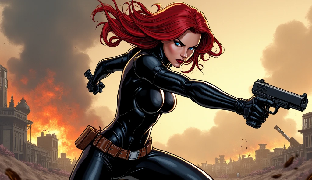 Black Widow (zombie) от Marvel Comics, fantasy setting, Dynamic poses, whitebackground, Character concept, character art, Character portrait, tmasterpiece, beste-Qualit, best resolution, 8K